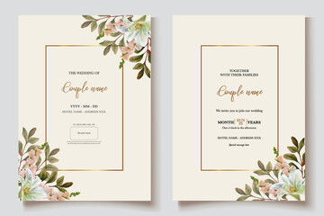 WEDDING INVITATION FRAME WITH FLOWER DECORATIONS WITH FRESH LEAVES 