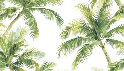 Fototapeta premium A vibrant illustration of palm tree leaves against a white background, ideal for tropical-themed designs.