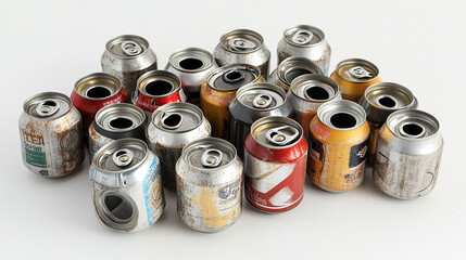 Empty aluminum cans grouped together, prepared for