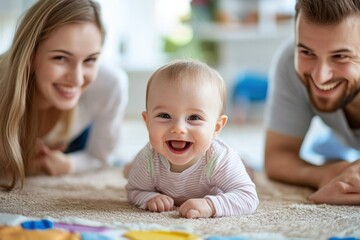 Obraz premium Happy baby with parents enjoying family time