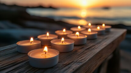 Softly glowing candles arranged in a peaceful setting, symbolizing warmth and gratitude.
