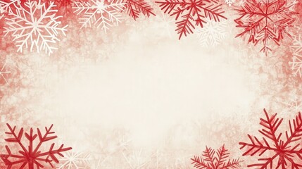 Festive winter background decorated with red snowflakes on a soft, textured surface perfect for holiday greetings