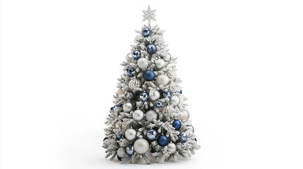 Elegant Christmas tree with silver and blue decorations