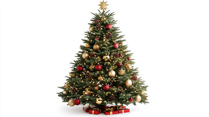 Elegant Christmas Tree with Gold and Red Ornaments