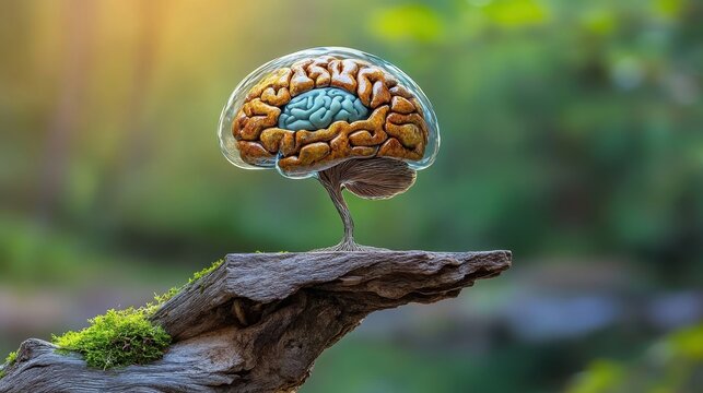Abstract figure with a brain made of unmovable stone, stuck in place