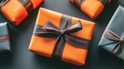 Glamorous holiday gifts in shimmering metallic wraps with art deco style, [festive glamor], [1920s inspiration], selective focus on foreground, copy space for text, ultra HD,