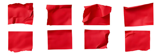 A collection of crumpled red sticky notes isolated on a transparent background, perfect for Christmas planning or reminders