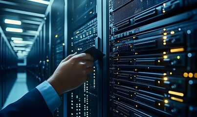 Close-Up of IT Professional's Hand with Technology