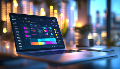 Colorful Laptop Display in Cozy Workspace