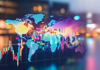 Fototapeta premium Colorful World Map with Financial Graphs and Charts