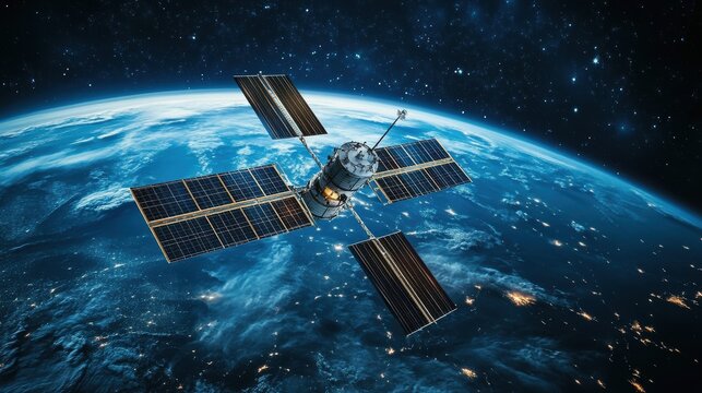 Telecommunication satellite technology, focusing on the intricate design, data processing, and global connectivity
