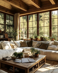 Obraz premium Cozy Living Room with Large Windows and Natural Light