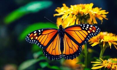 Fototapeta premium Butterfly and flowers, AI generated