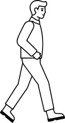 Vector Men walking outline. Man walking in line art drawing style. Vector illustration design. Black linear sketch isolated on white background.