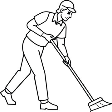 recommend clip art: A man mopping the floor in continuous one-outline. Single-line art illustration of a cleaning service worker. Illustration vector design. A person sweeping or mopping.