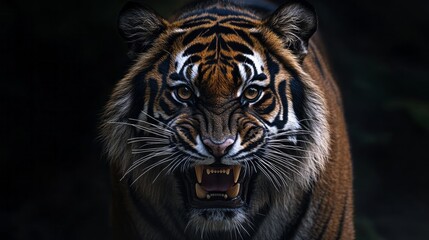 Fototapeta premium A tiger with its mouth open and teeth bared