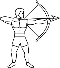 One single man line drawing archer focus exercising archery to hit the target vector graphic illustration. Modern continuous line art design. Healthy refresh shooting with bow sport outline.