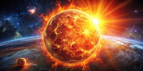 Fototapeta premium Breathtaking Space View of the Sun: An Awe-Inspiring Solar Spectacle in the Vastness of the Universe