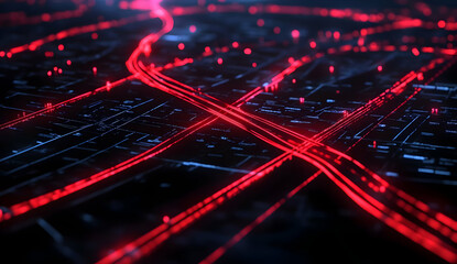 Glowing Red Network Lines Representing Data Flow