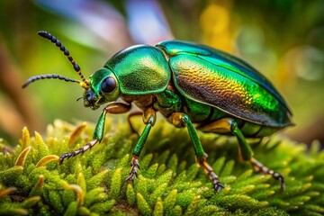 Naklejka premium Captivating Flying Green Beetle in Nature, Showcasing Vibrant Color and Intricate Details of Insect Life in the Wild