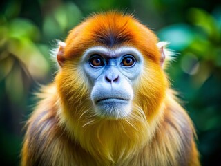 Obraz premium Captivating Golden Chinese Monkey in Natural Habitat Showcasing Unique Features and Vibrant Colors of Wildlife Beauty