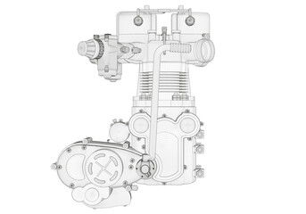 Two-cylinder engine on a white background.