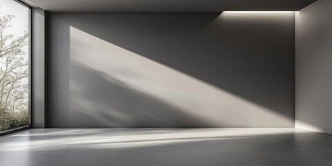 Minimalist interior with natural light streaming through a window in a modern empty space