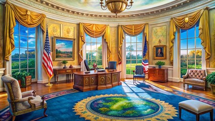 Obraz premium Captivating Painting in the Oval Office: A Glimpse of Presidential Artistry and Historical Significance in Iconic Space