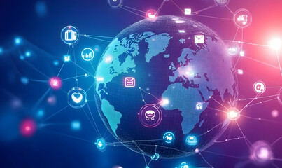 Obraz premium Vibrant Digital Illustration of the Earth with Icons