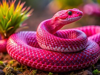 Fototapeta premium Captivating Pink Hognose Snake in Natural Habitat - Unique Reptile Beauty for Wildlife Enthusiasts and Photographic