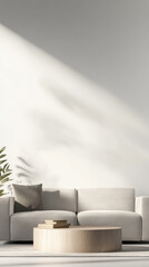 Cozy living room with a soft sofa and subtle natural lighting in a modern interior design setting