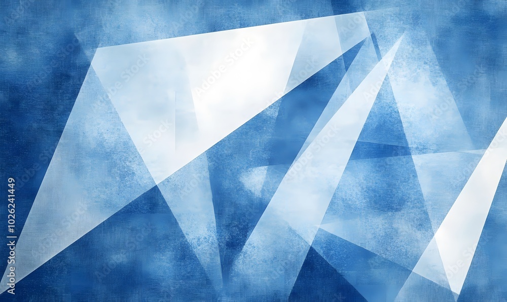 Poster abstract blue background with triangles and rectangle shapes layered in contemporary modern art desi