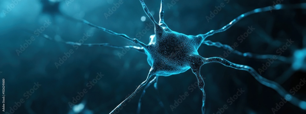 Aufkleber a close-up view of a neuron cell with multiple dendrites extending from the cell body.