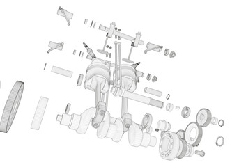 Two-cylinder engine on a white background.