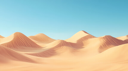 Big 3d realistic background of sand dunes. Desert landscape with blue sky