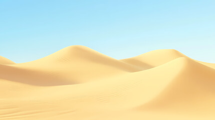 Big 3d realistic background of sand dunes. Desert landscape with blue sky