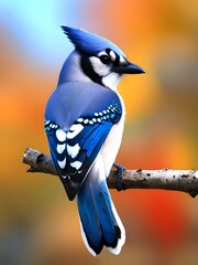 A colorful bird sits on a branch in the forest.	