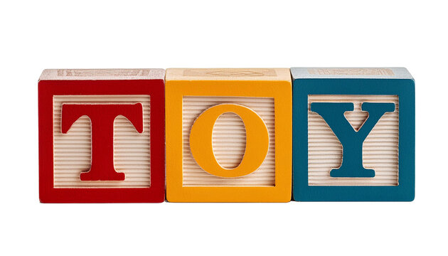 A set of alphabet building blocks spelling TOY against a white background on transparent background