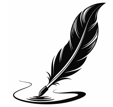recommend clip art: Vector illustration of stationery writing Feather and Ink pen signature, silhouette bird feather Ink quill pen writing curves, and icon.