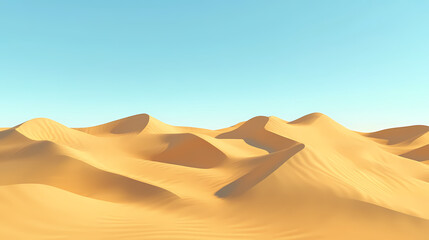 Big 3d realistic background of sand dunes. Desert landscape with blue sky