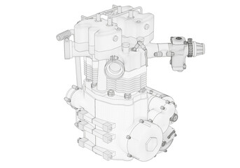 Two-cylinder engine on a white background.