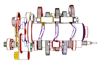 Motorcycle gearbox on white background.