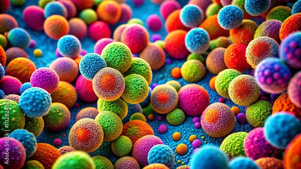 Poster close-up view of staphylococcus bacteria under microscope - detailed analysis of pathogenic microorg