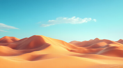 Naklejka premium Big 3d realistic background of sand dunes. Desert landscape with blue sky