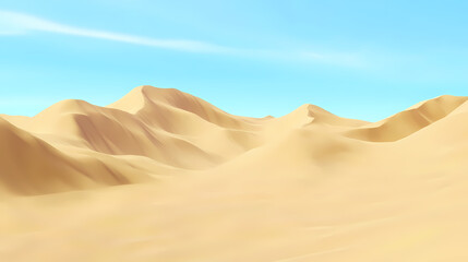 Big 3d realistic background of sand dunes. Desert landscape with blue sky