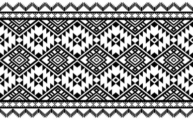 Ancient echoes Aztec geometric seamless patterns southwest Navajo Native American tribal ethnic black and white for textile printing