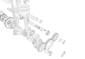 Two-cylinder engine on a white background.