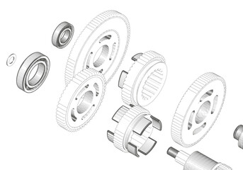 Naklejka premium Gears and other parts on a white background.