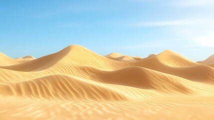 Big 3d realistic background of sand dunes. Desert landscape with blue sky