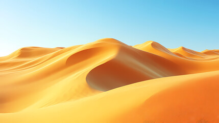 Big 3d realistic background of sand dunes. Desert landscape with blue sky